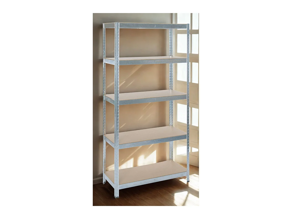 Rack en métal MDF/GALVA – 180 x 90 x 40 cm - 5 étagères - Montage facile sans boulons