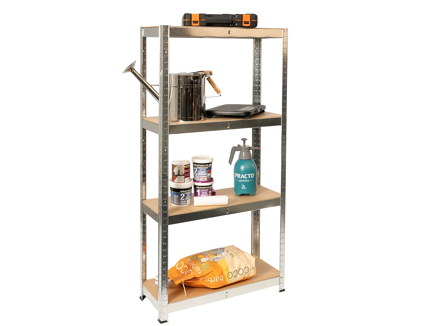 Rack en métal galvanisé MDF - 150 x 75 x 30 cm - 4 étagères - Montage facile sans boulons - Charge maximale 700 kg