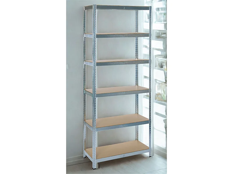 Rack en métal MDF/GALVA – 200 x 90 x 40 cm - 6 étagères - Montage facile sans boulons