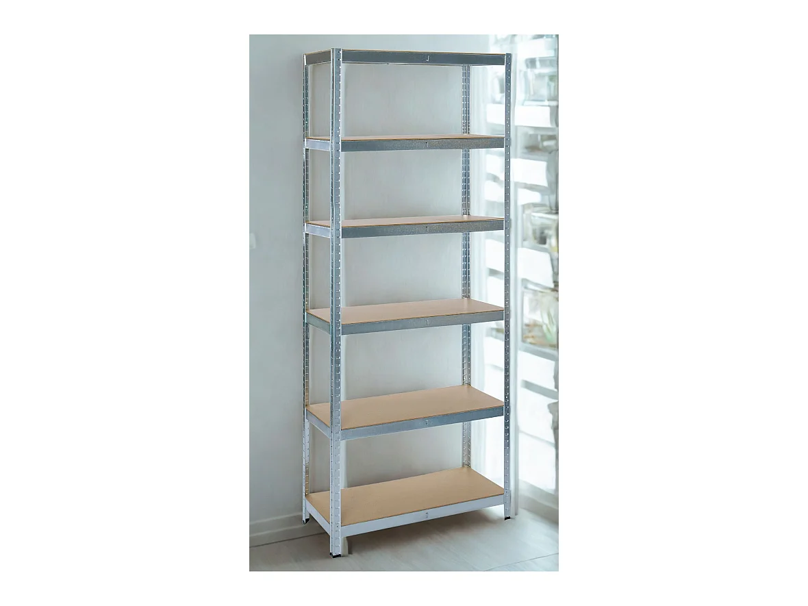 Rack en métal MDF/GALVA – 200 x 90 x 40 cm - 6 étagères - Montage facile sans boulons