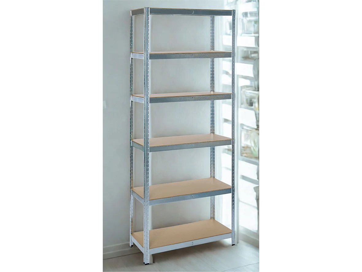 Rack en métal MDF/GALVA – 200 x 90 x 40 cm - 6 étagères - Montage facile sans boulons