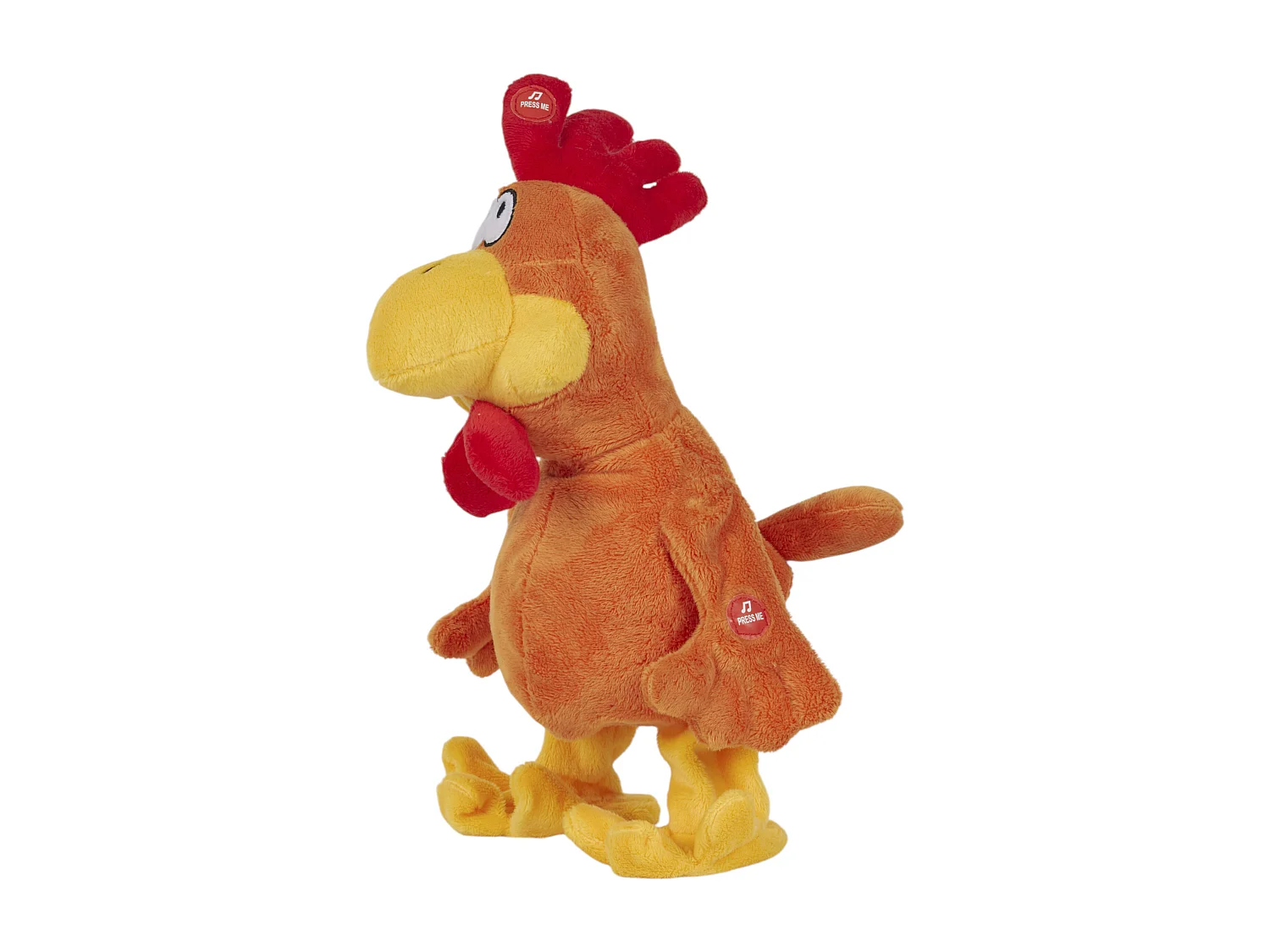Peluche Coq Chanteur A Piles Orange, Rouge, Jaune