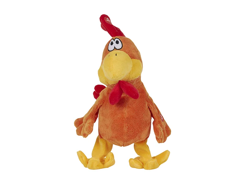 Peluche Coq Chanteur A Piles Orange, Rouge, Jaune