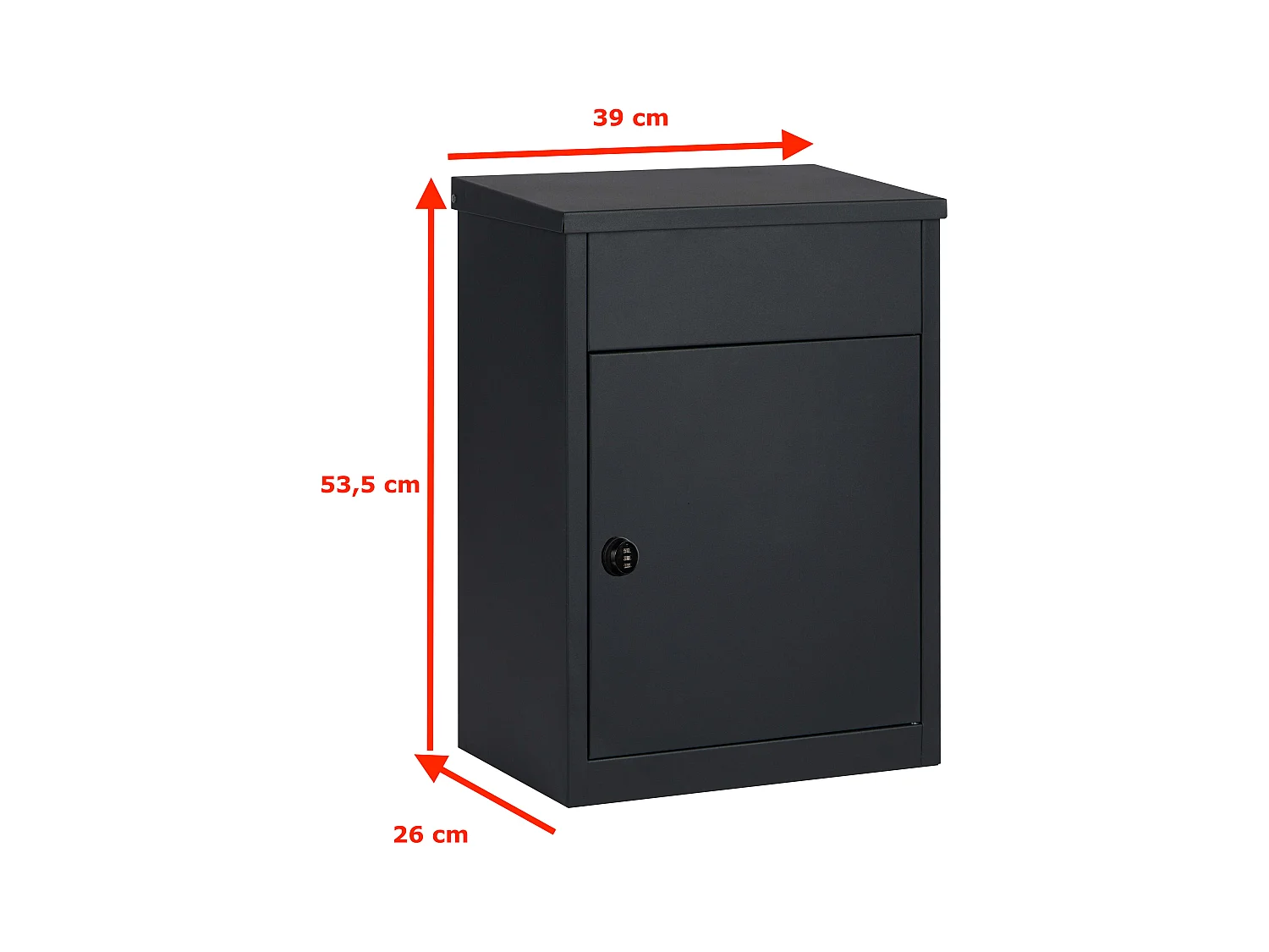 Boîte aux lettres pour colis Noire – Grande ouverture, serrure à code – Fixation murale