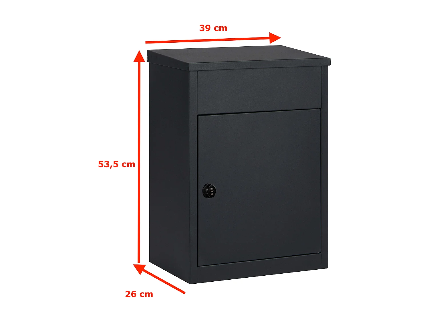 Boîte aux lettres pour colis Noire – Grande ouverture, serrure à code – Fixation murale