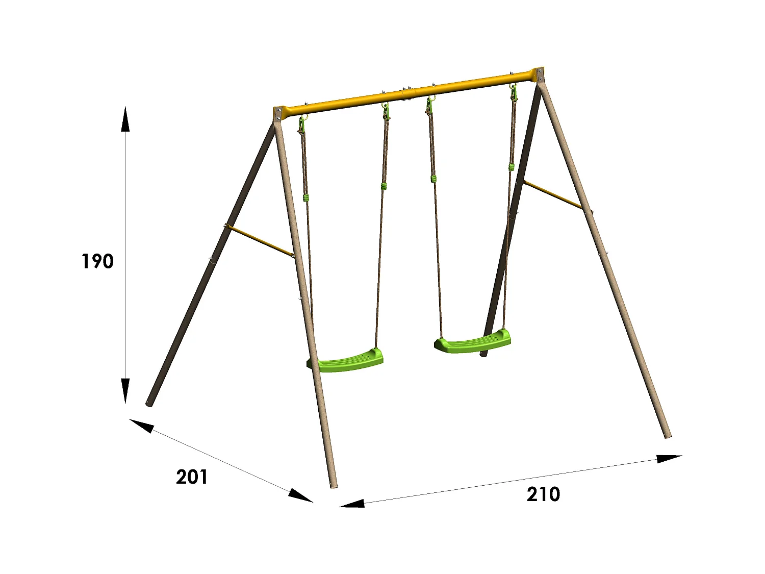 Portique enfant en métal avec 2 balançoires réglables - Hauteur 1,90 m - Dès 3 ans