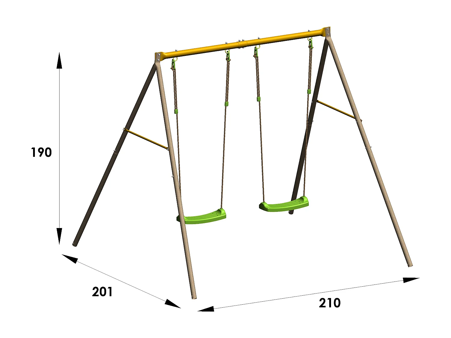 Portique enfant en métal avec 2 balançoires réglables - Hauteur 1,90 m - Dès 3 ans