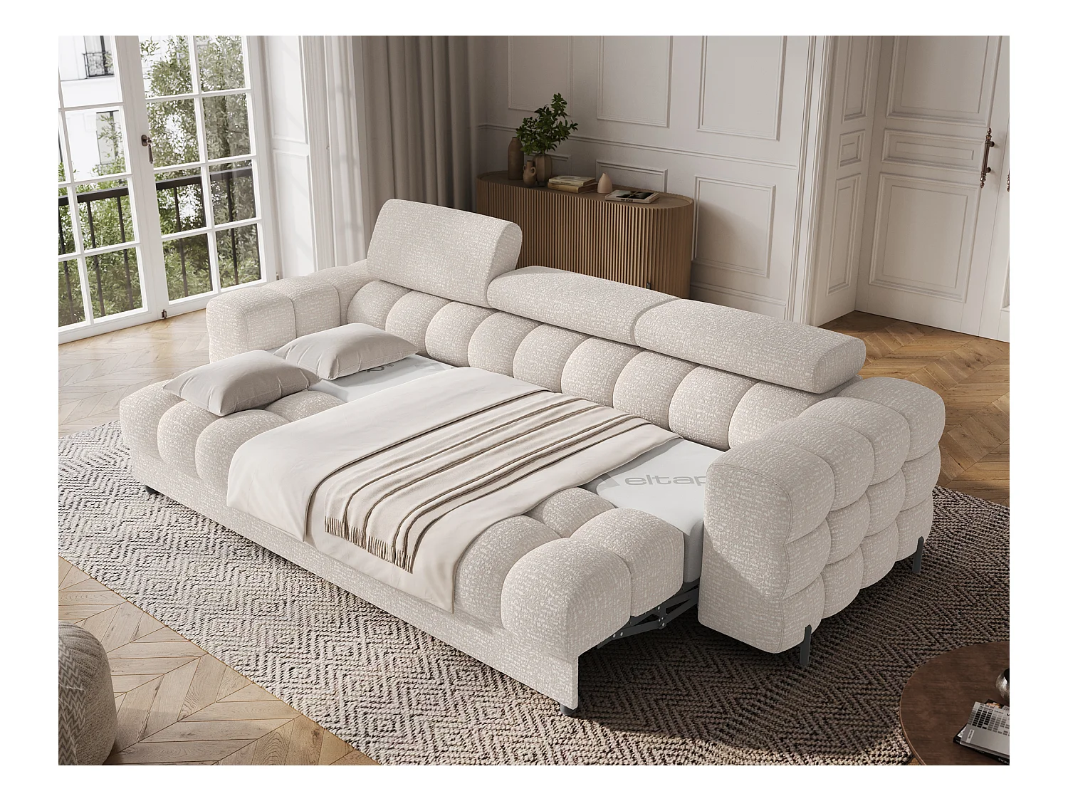 Schlafsofa/Stoffbezug/Schlaffunktion/Beige