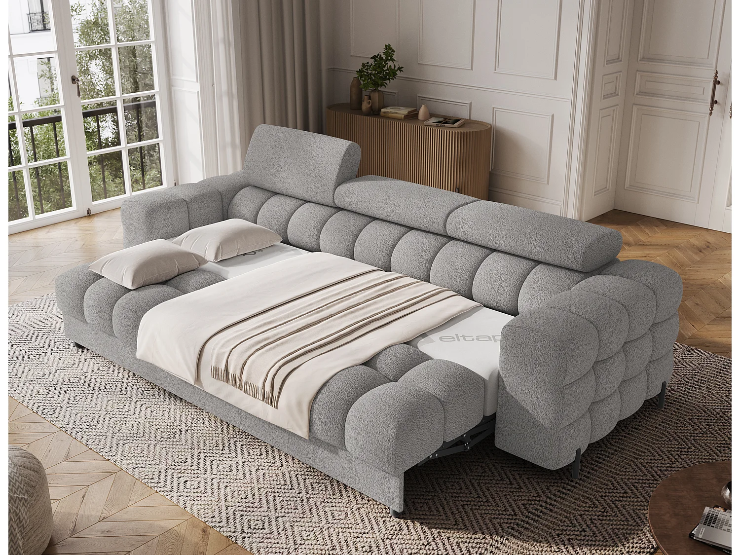 Schlafsofa Maxim/Schlaffunktion/Stoffbezug/Grau