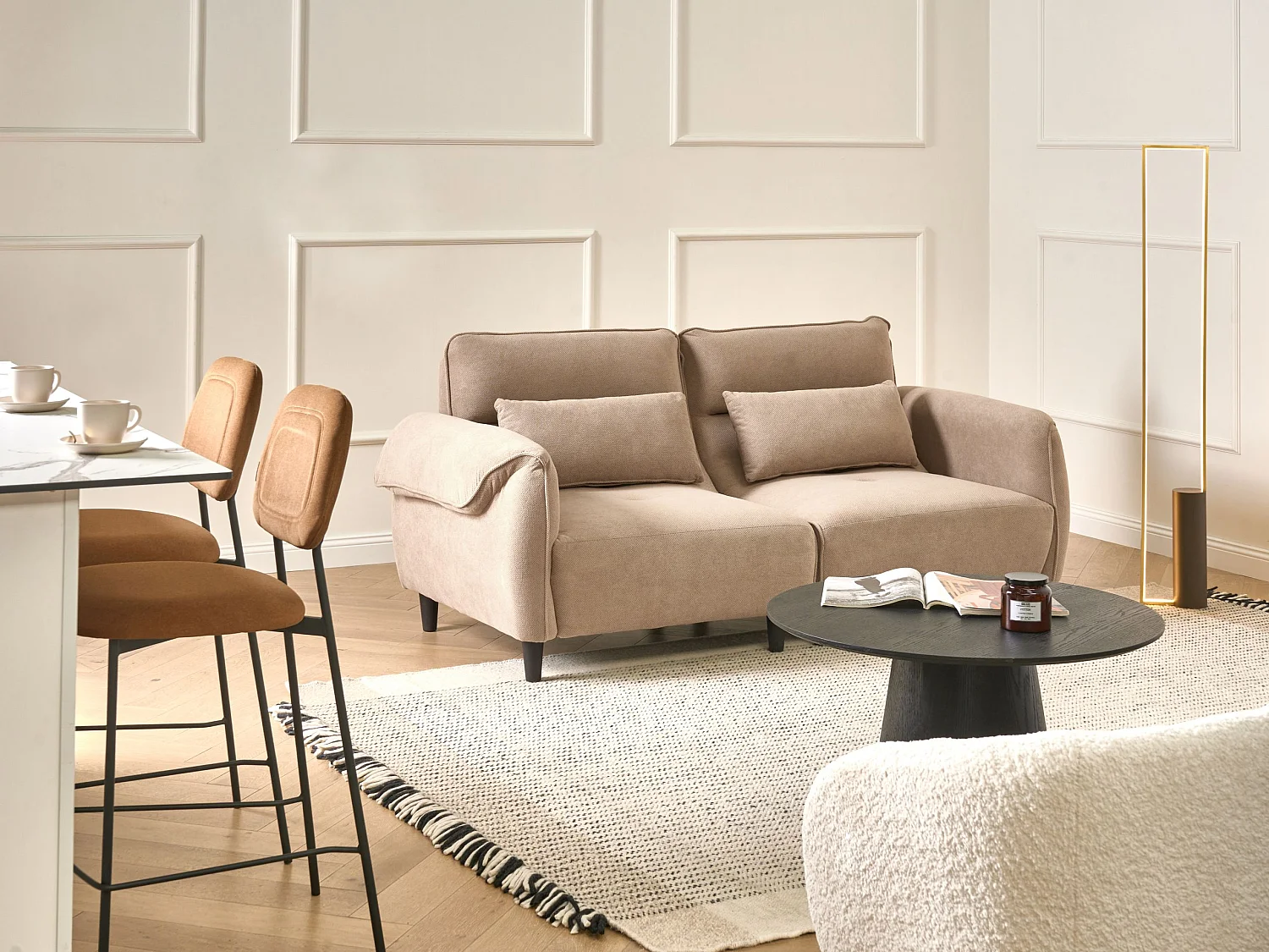 Canapé 3 places WETLAN Tissu Marron clair