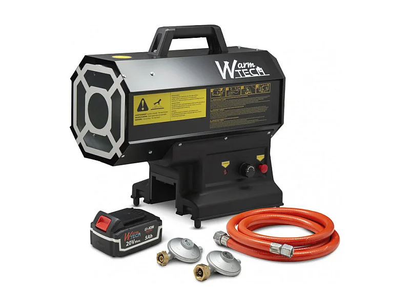 Hybride gasverwarmer Warmtech 9-20 KW - Batterij 20V 5Ah of netstroom 230V