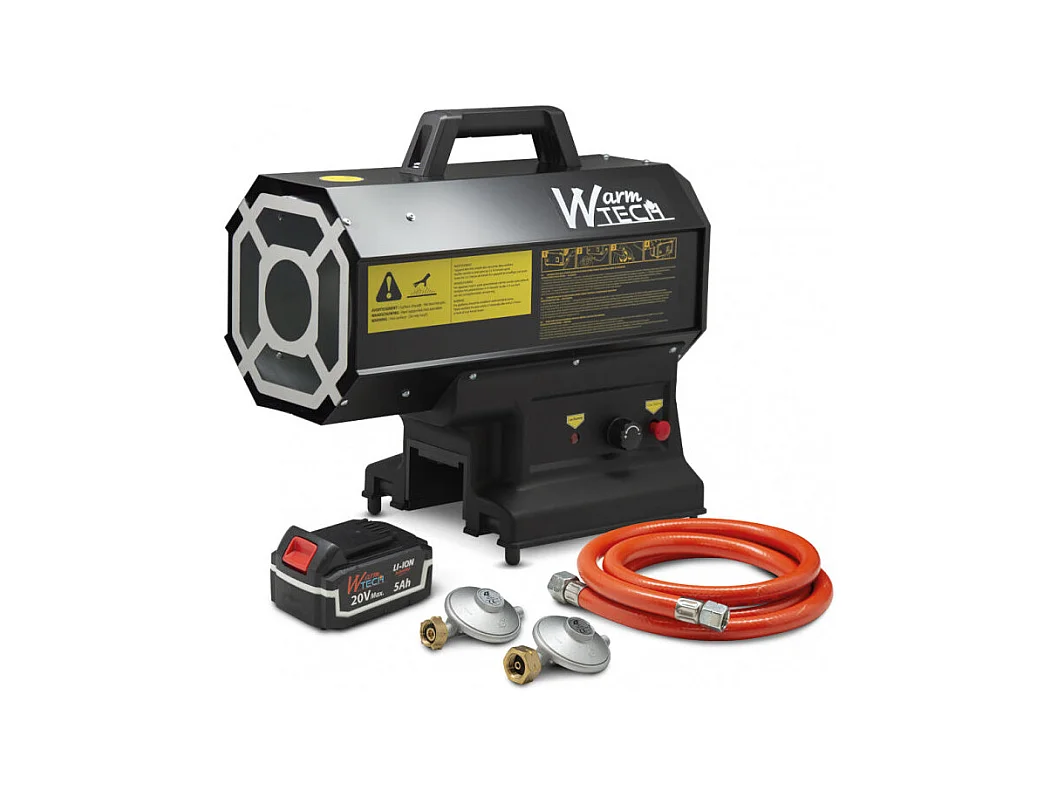 Canon à chaleur au gaz hybride Warmtech 9-20 KW - Batterie 20V 5Ah ou secteur 230V