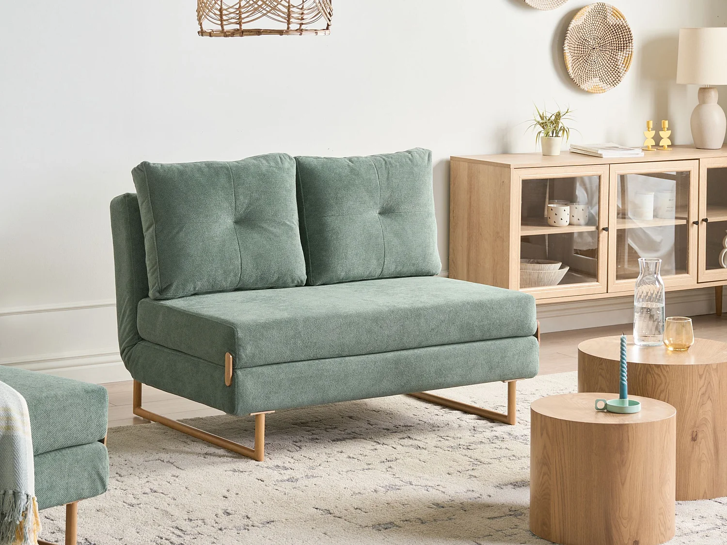 Sofa Bed 2 Seater JERSLEV Fabric Light Green