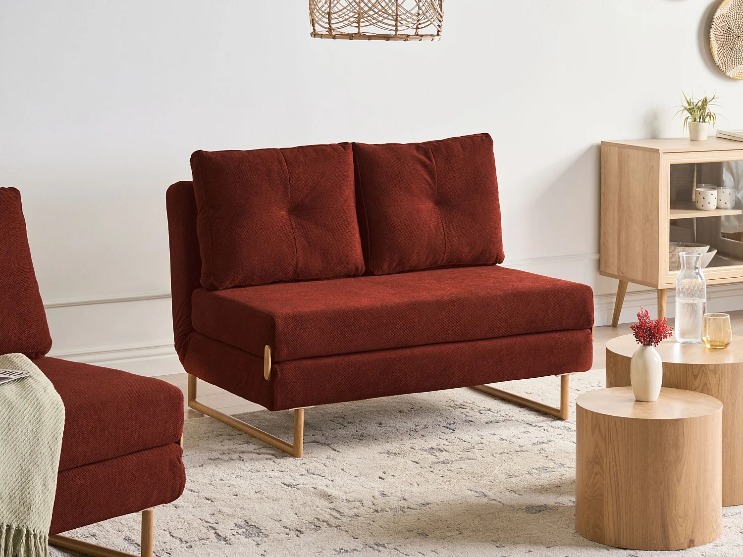 Sofa Bed 2 Seater JERSLEV Fabric Red