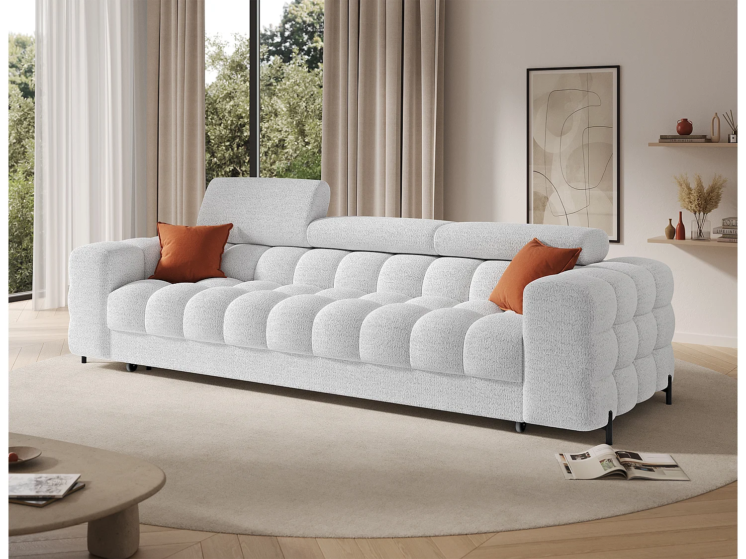 Schlafsofa/Stoffbezug/Schlaffunktion/Weiss