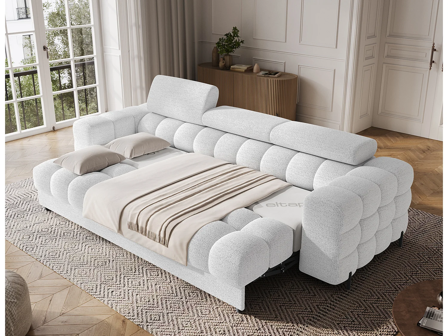 Schlafsofa/Stoffbezug/Schlaffunktion/Weiss