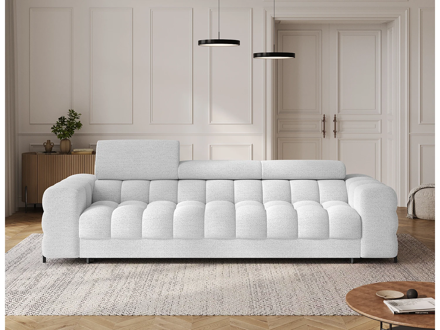 Canapé-lit/revêtement en tissu/fonction couchage/Blanc