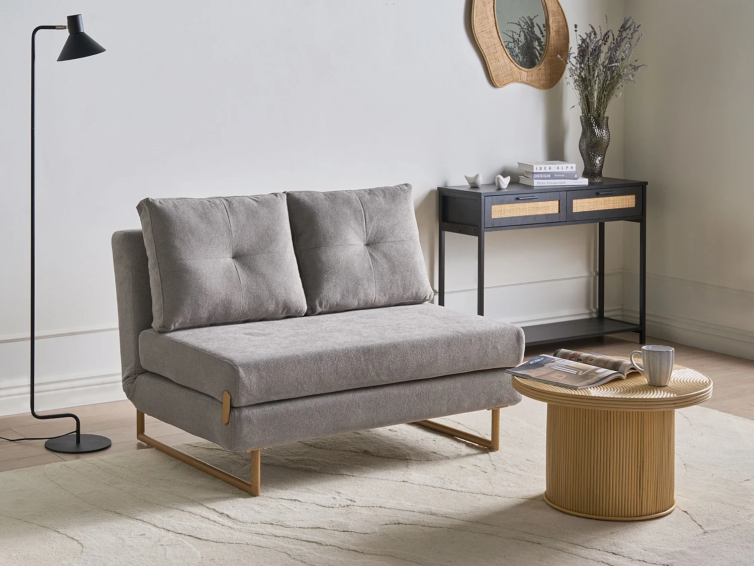 Sofa Bed 2 Seater JERSLEV Fabric Grey