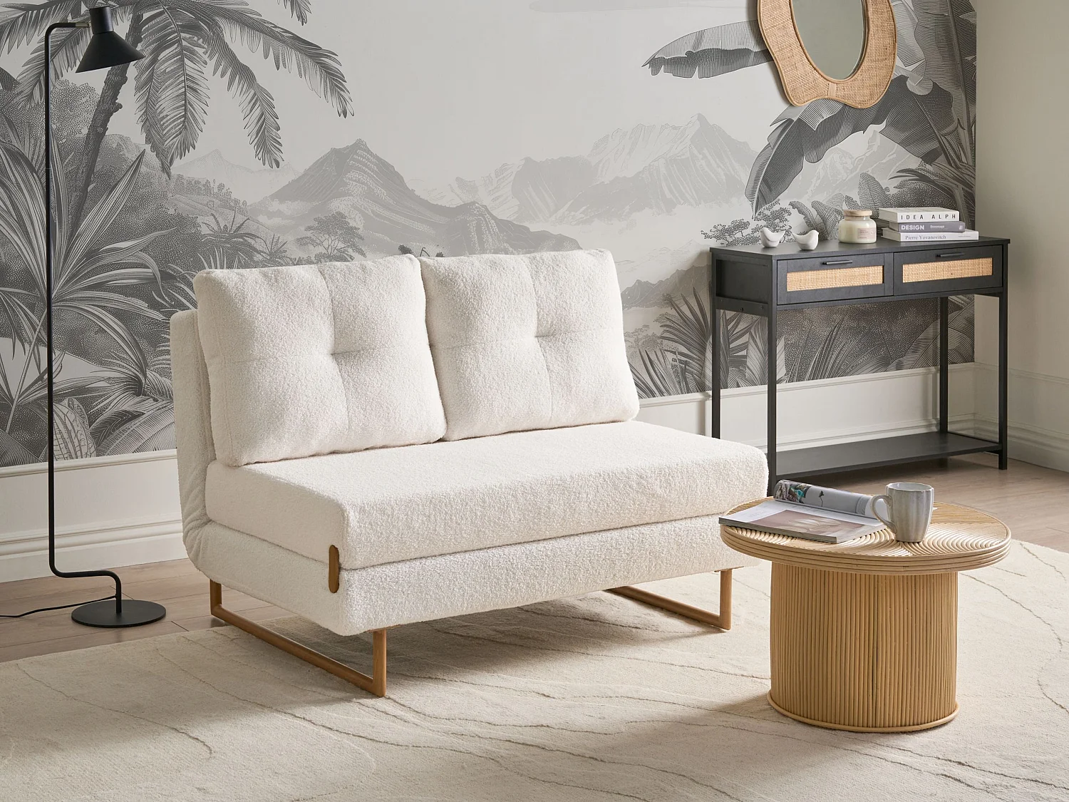 Sofa Bed 2 Seater JERSLEV Boucle Off-White