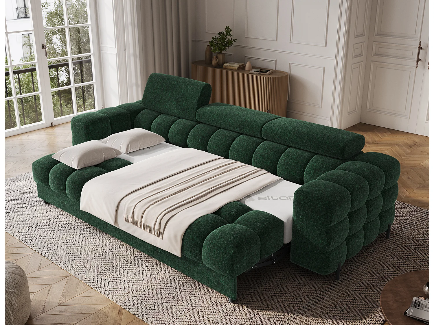 Canapé-lit/revêtement en tissu/fonction couchage/Vert