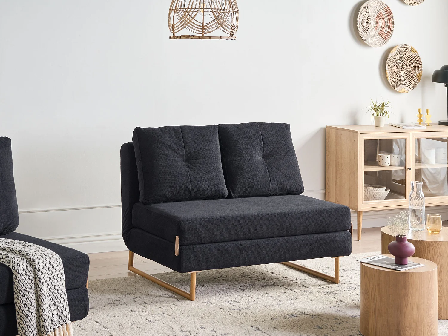 Sofa Bed 2 Seater JERSLEV Fabric Black