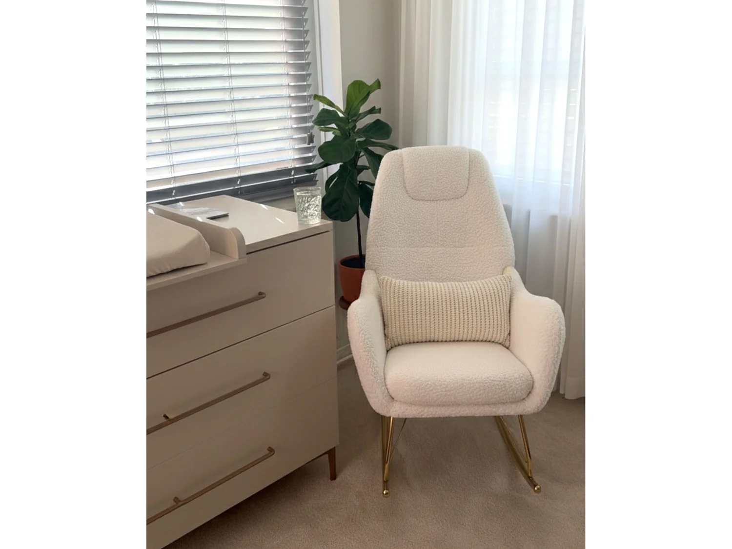 Fauteuil à bascule GULSELE Bouclé Blanc cassé