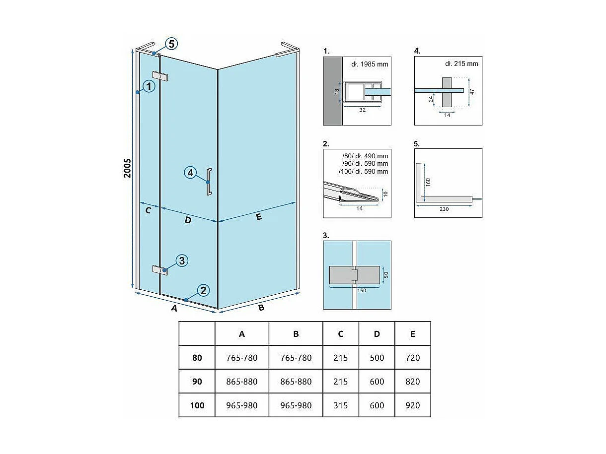 Cabine De Douche Rea Hugo 80X90 Brush Copper