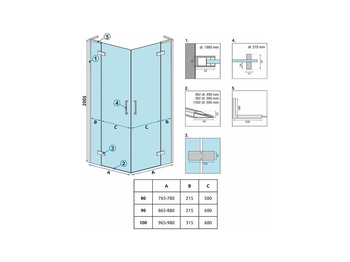 Cabine De Douche Rea Hugo Double 90X90 Brush Copper