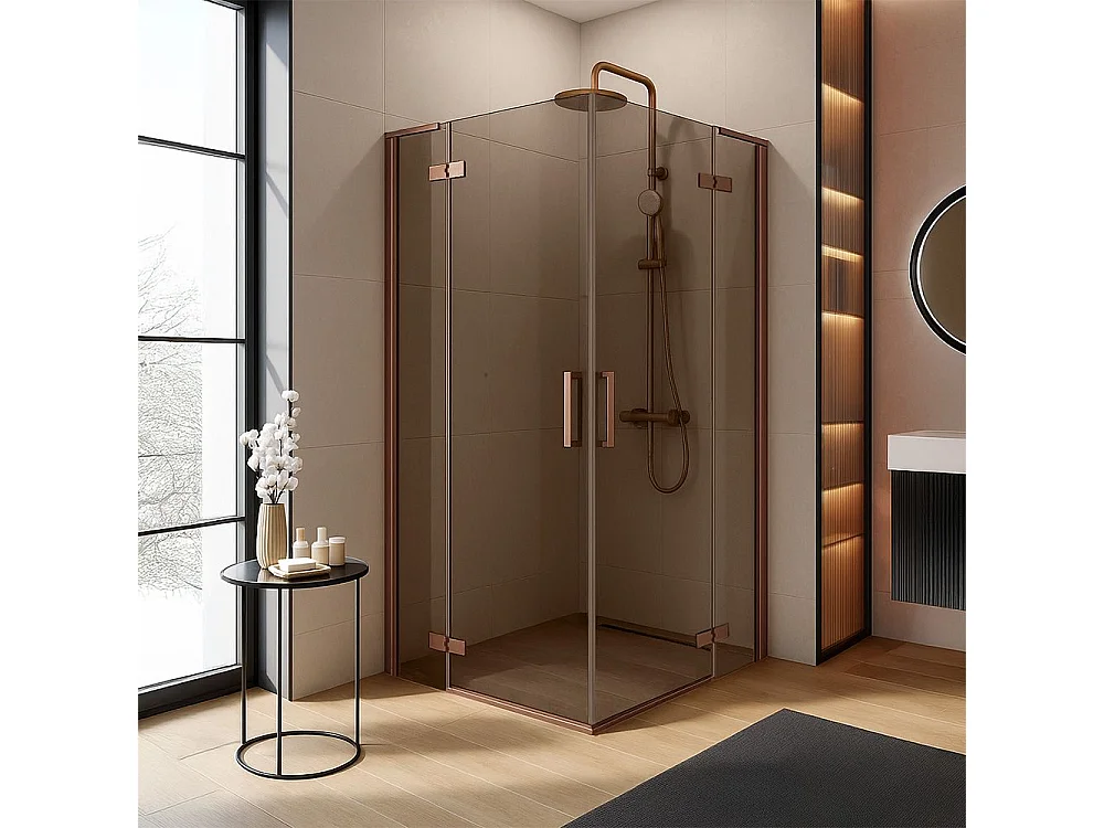 hörnduschkabin Rea HUGO DOUBLE borstad brun/koppar 90x90