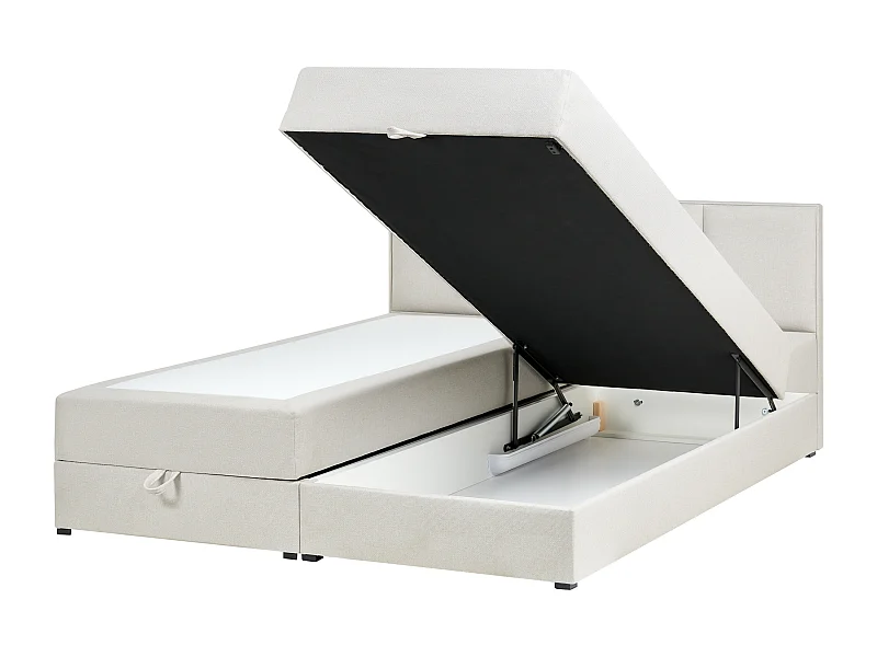Lit boxspring avec rangement Tissu BARONET 180 x 200 cm Blanc cassé