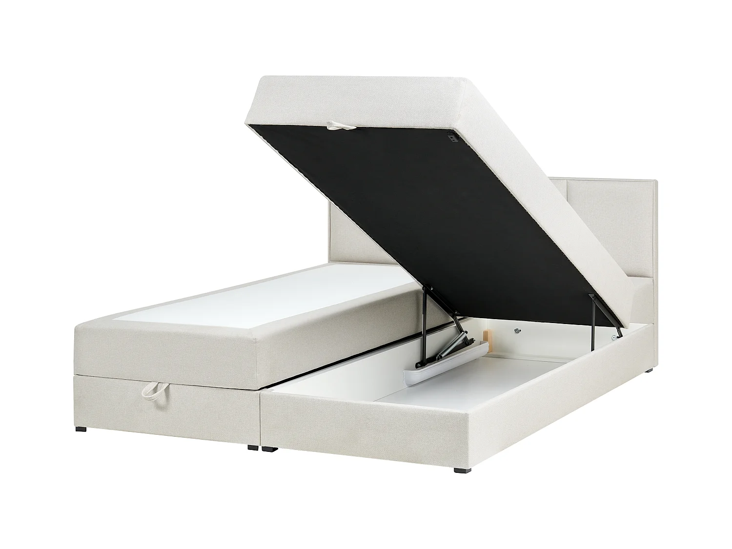 Lit boxspring avec rangement Tissu BARONET 180 x 200 cm Blanc cassé