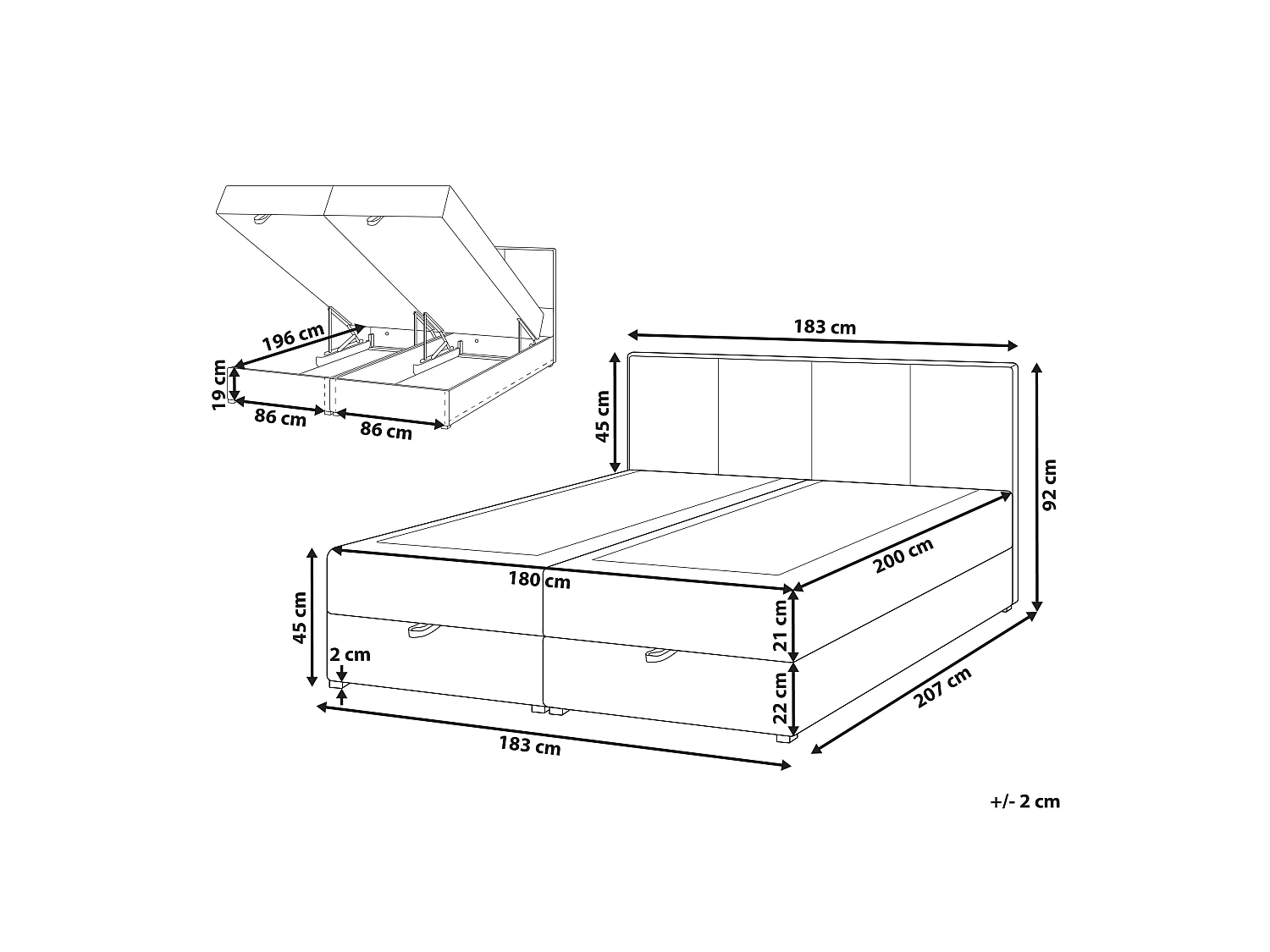 Divan Bed with Storage BARONET Fabric Off-White 180 x 200 cm (EU Super King)