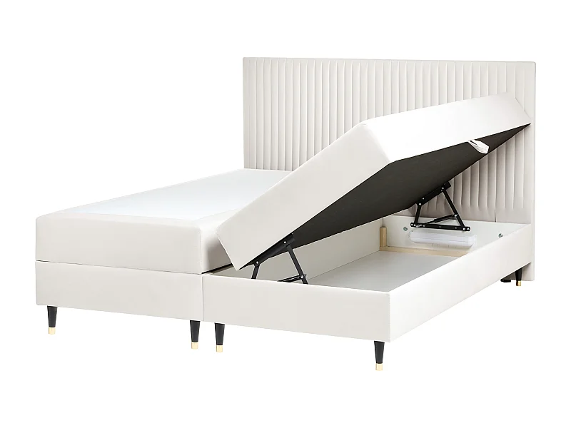 Lit boxspring avec rangement Velours DAME 180 x 200 cm Blanc cassé
