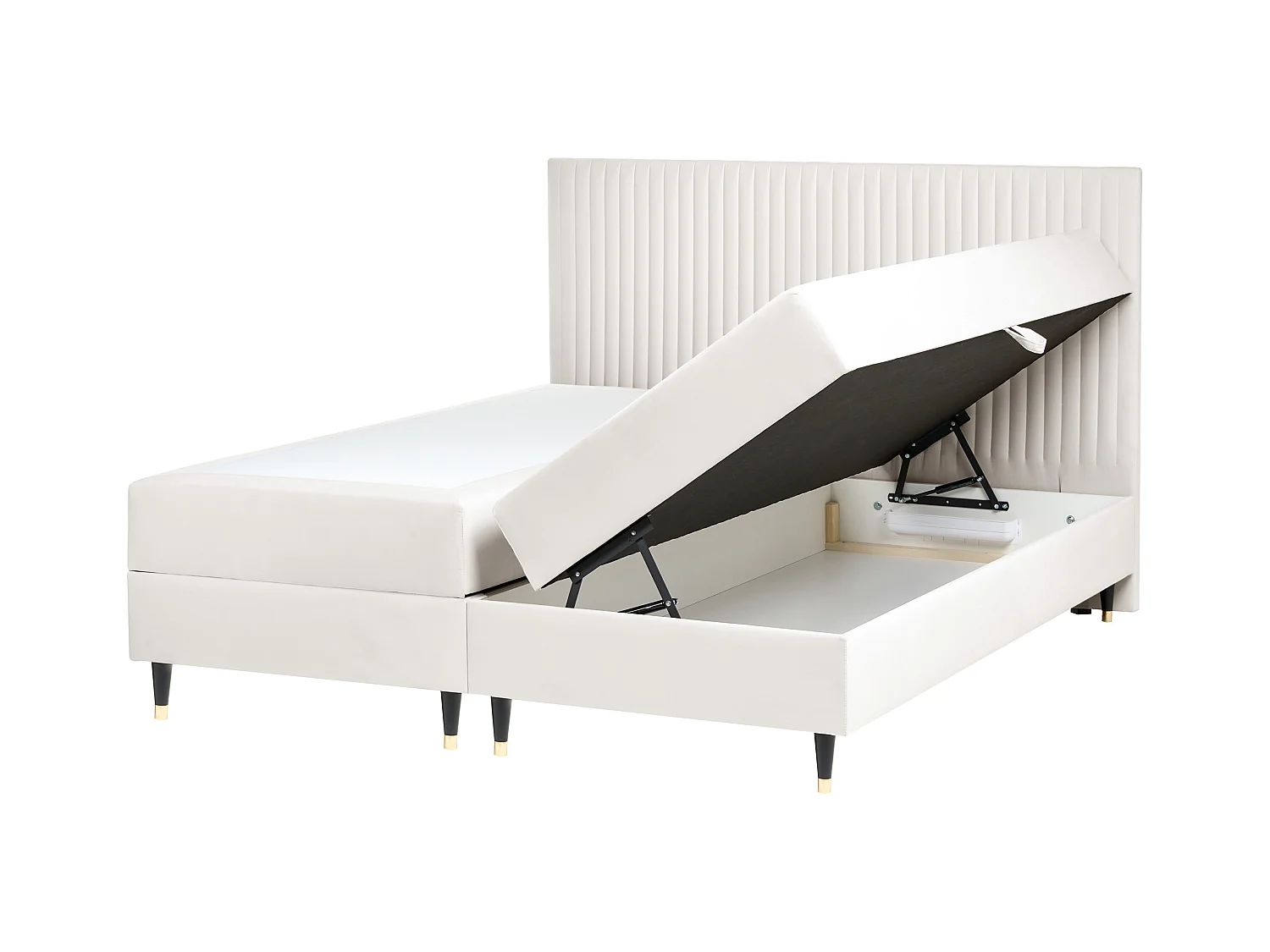 Lit boxspring avec rangement Velours DAME 180 x 200 cm Blanc cassé