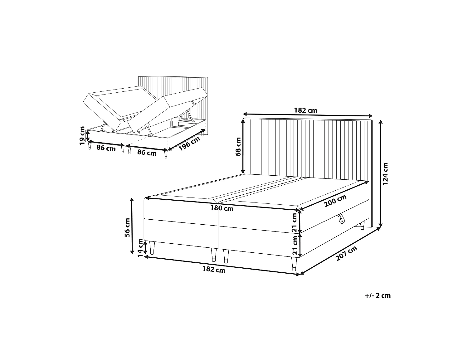 Divan Bed with Storage DAME Velvet Off-White 180 x 200 cm (EU Super King)