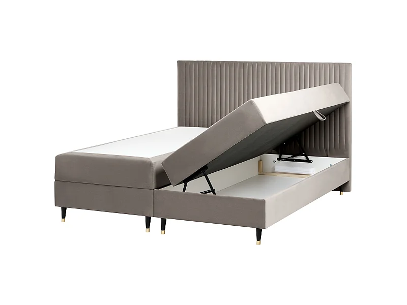 Lit boxspring avec rangement Velours DAME 180 x 200 cm Taupe