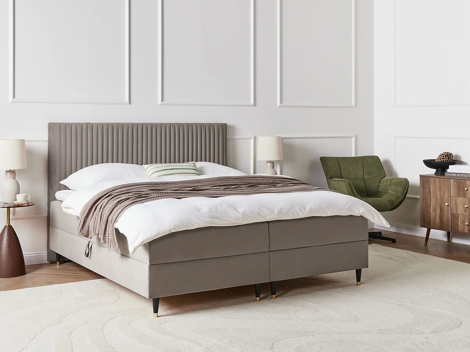 Lit boxspring avec rangement Velours DAME 180 x 200 cm Taupe