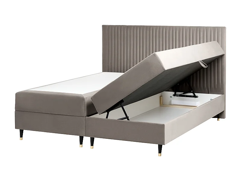 Lit boxspring avec rangement Velours DAME 180 x 200 cm Taupe