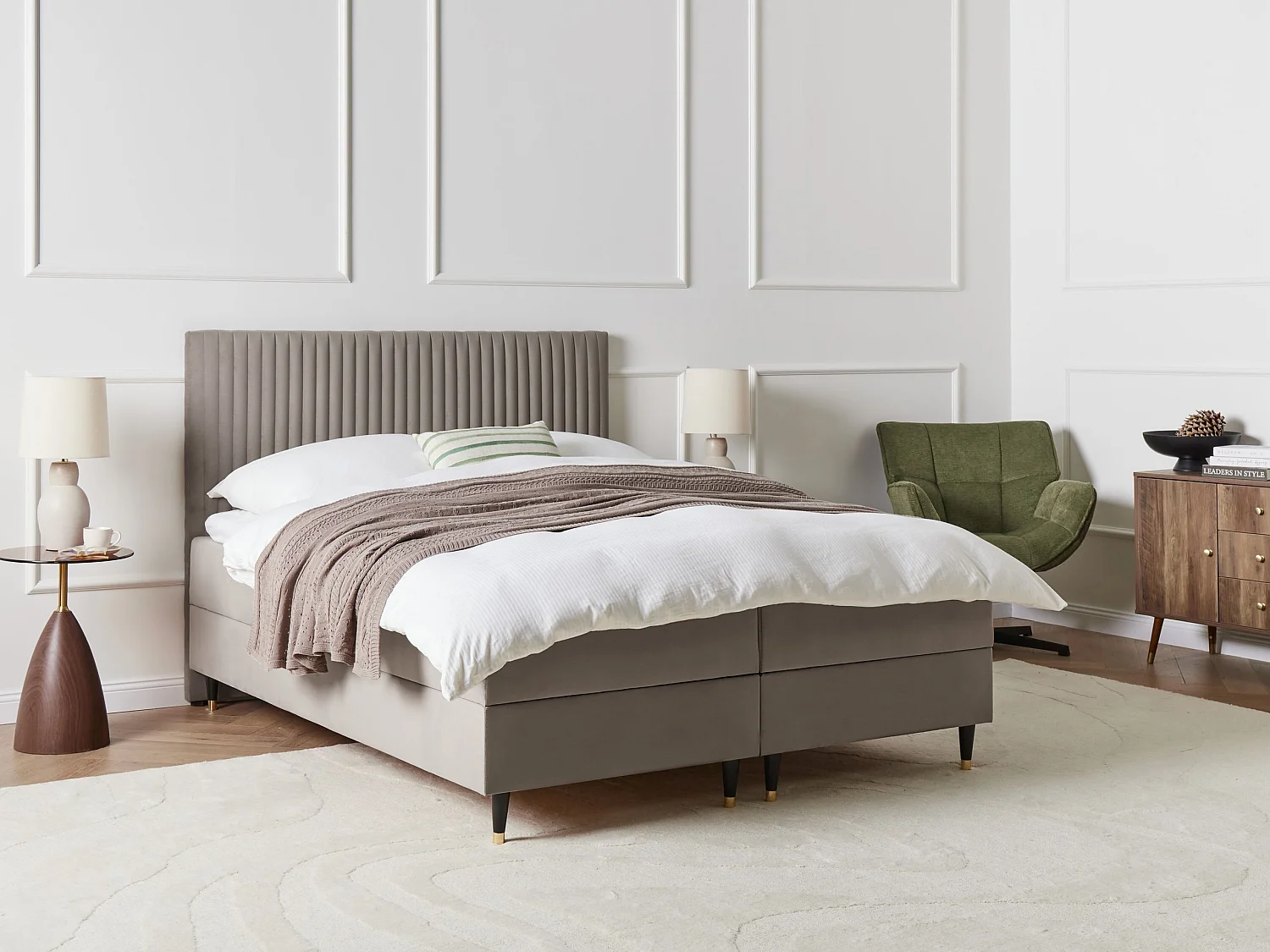 Lit boxspring avec rangement Velours DAME 160 x 200 cm Taupe