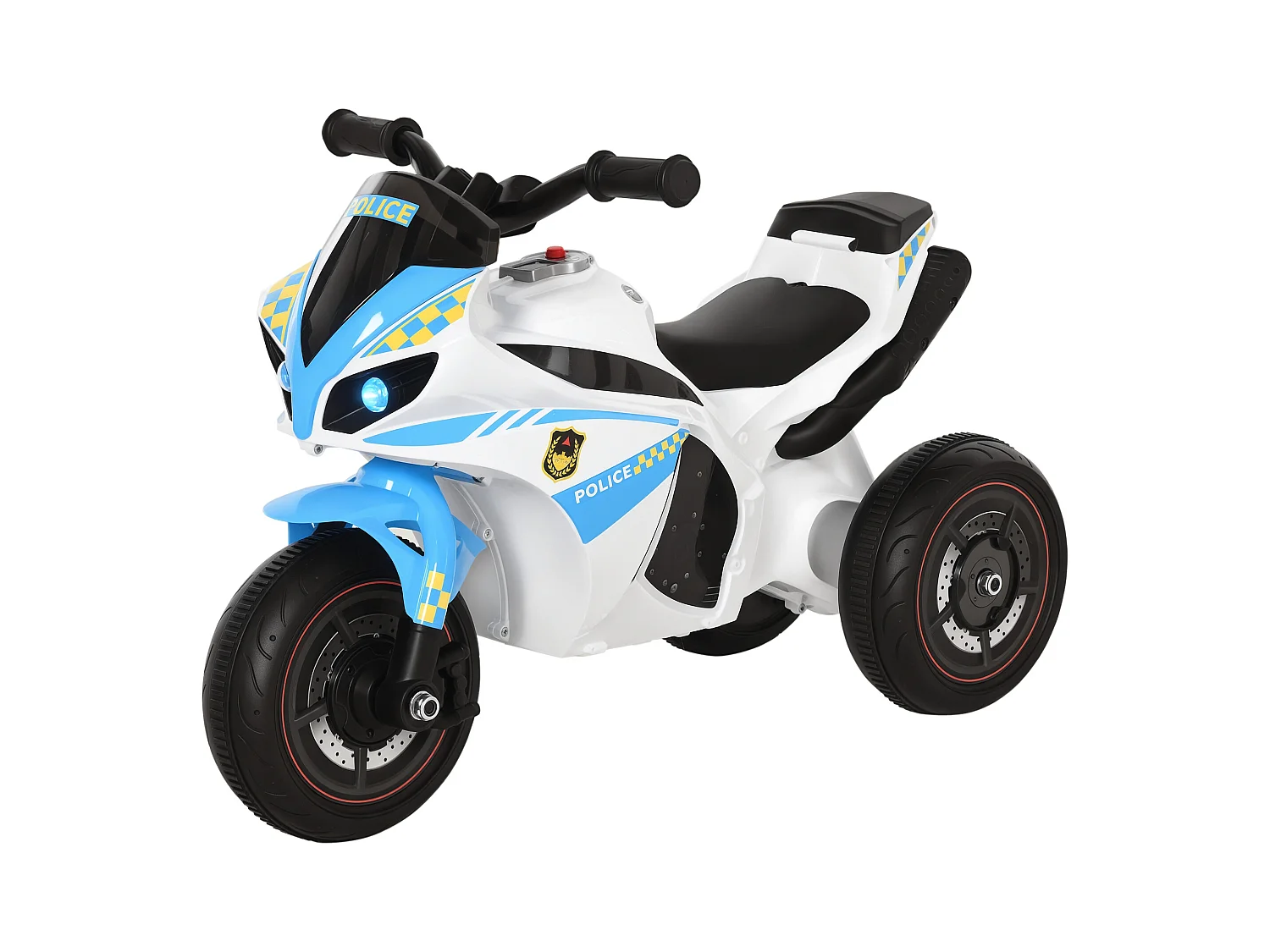 Porteur enfants moto de course effets musicaux et lumineux coffre rangement bleu blanc