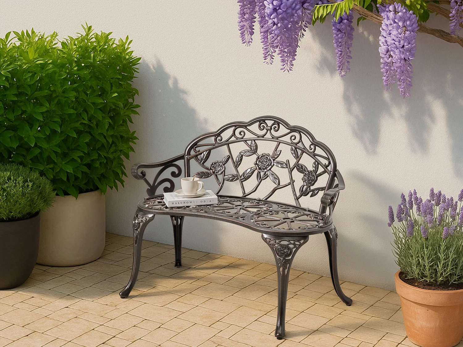 Banc de jardin PIURA 88 cm Métal Marron foncé