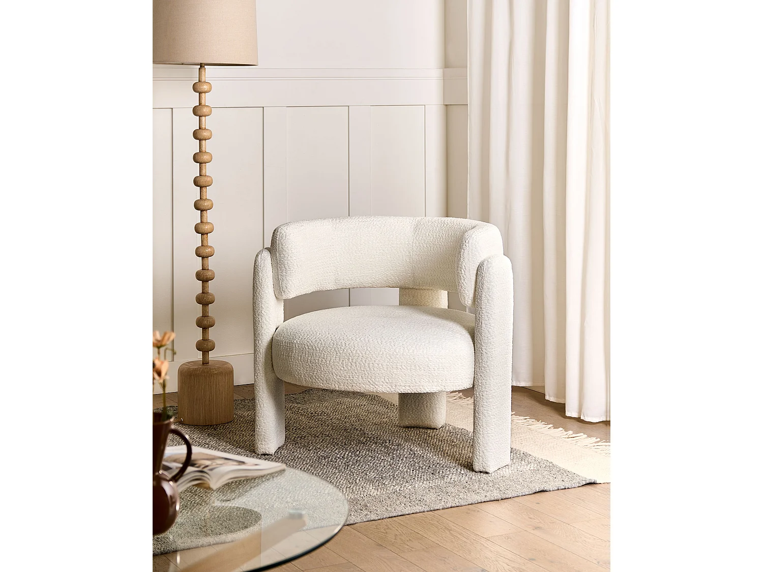 Fauteuil BUREA Tissu chenille Blanc cassé