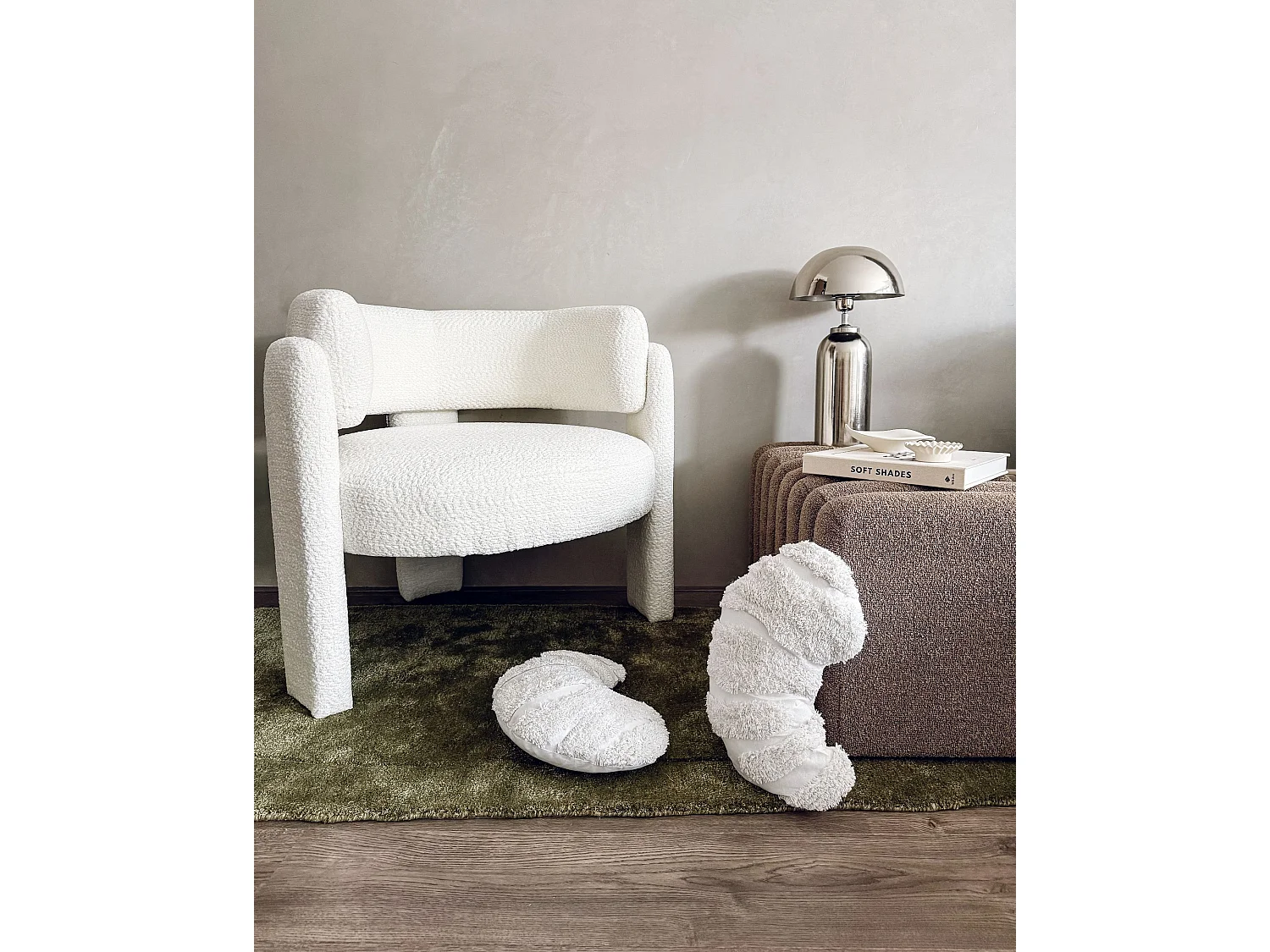 Fauteuil BUREA Tissu chenille Blanc cassé
