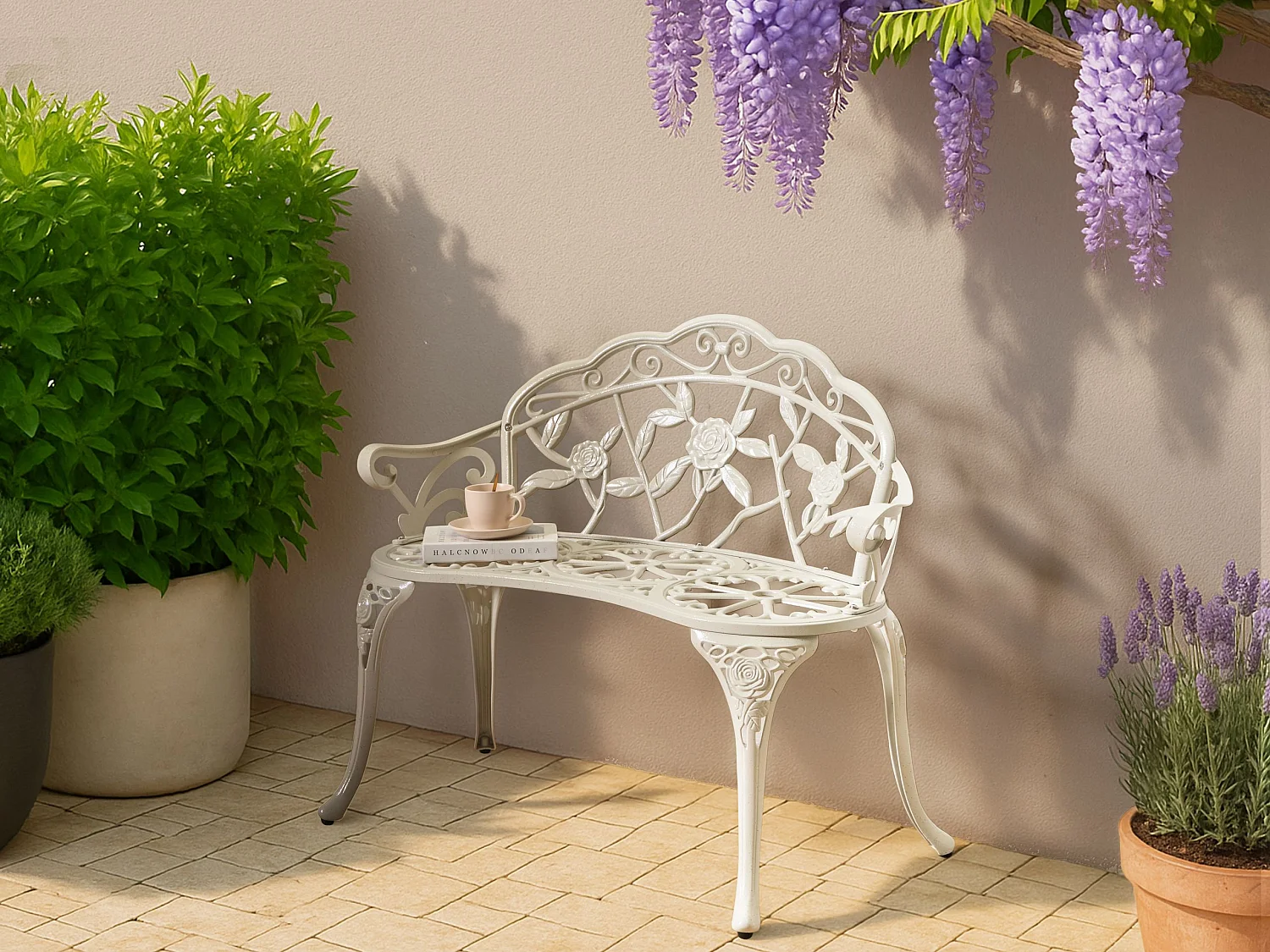 Banc de jardin PIURA 88 cm Métal Blanc