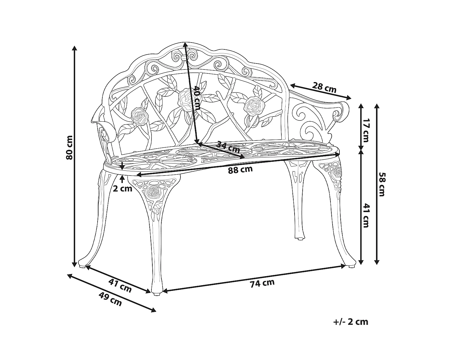 Banc de jardin PIURA 88 cm Métal Blanc