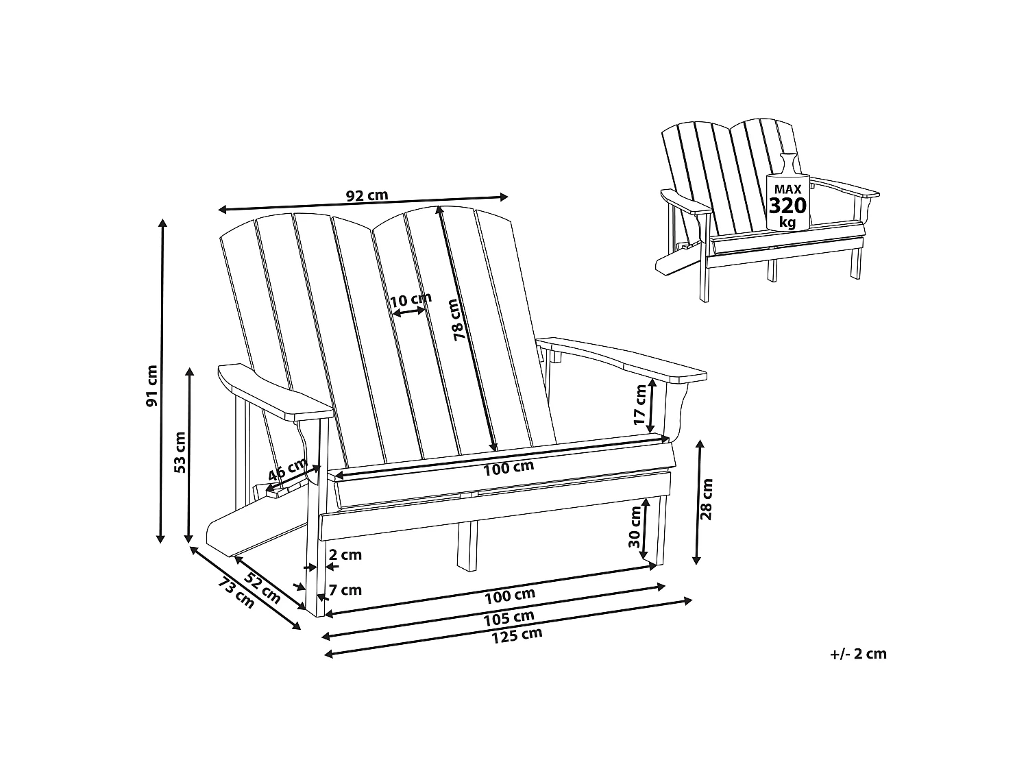 Banc de jardin ADIRONDACK 125 cm Rouge
