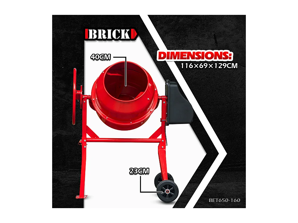 Bétonnière 160 L 650 W – cadre acier renforcé – sur roues