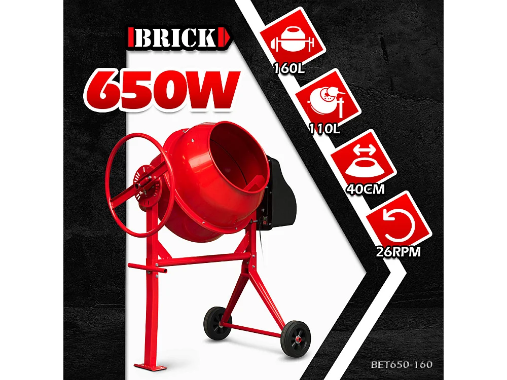 Bétonnière 160 L 650 W – cadre acier renforcé – sur roues