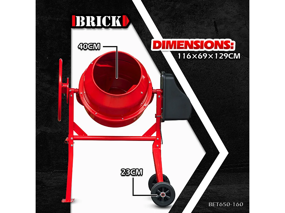 Bétonnière 160 L 650 W – cadre acier renforcé – sur roues