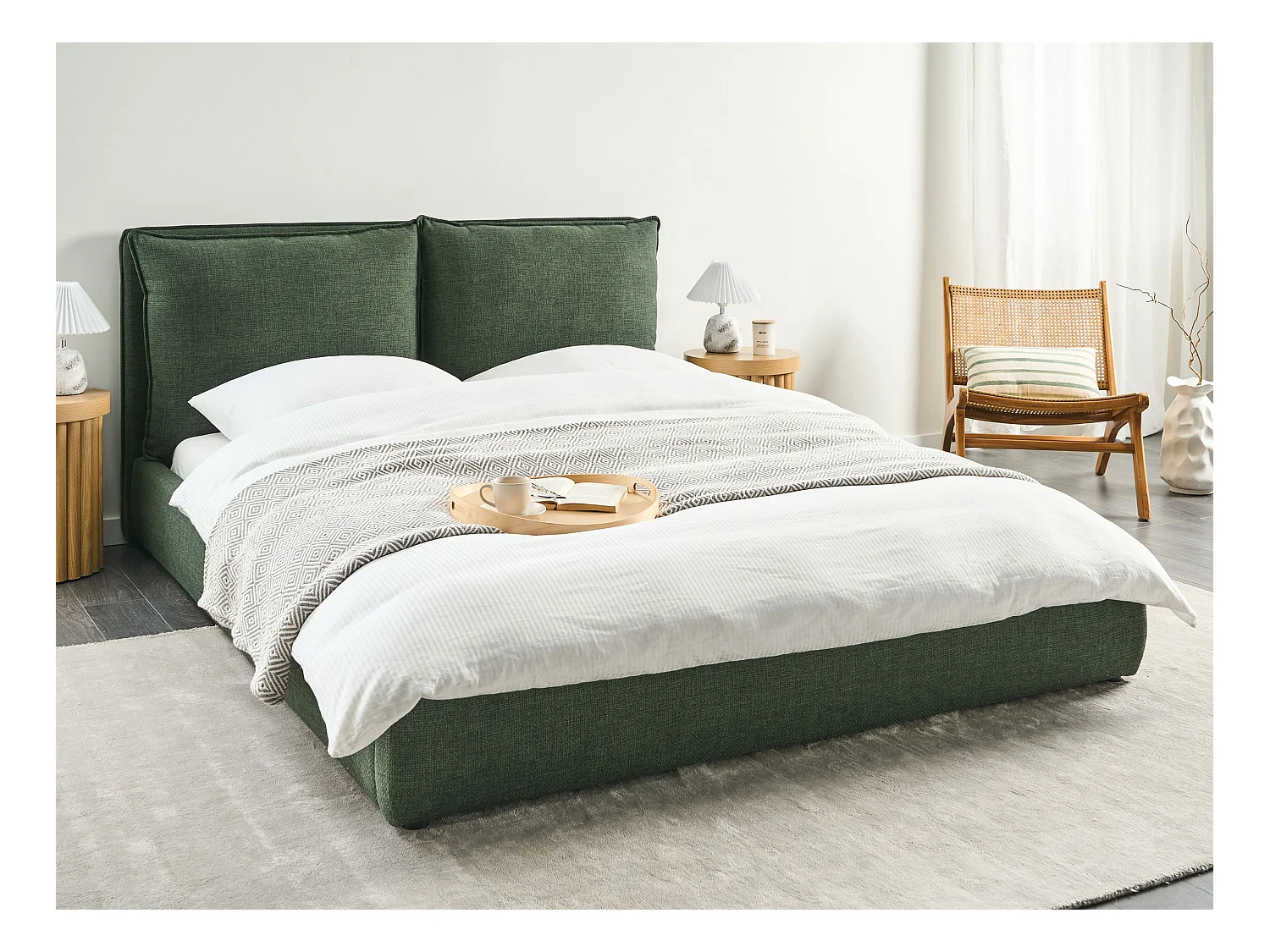 Lit à eau Tissu BAJONNA 160 x 200 cm Vert foncé